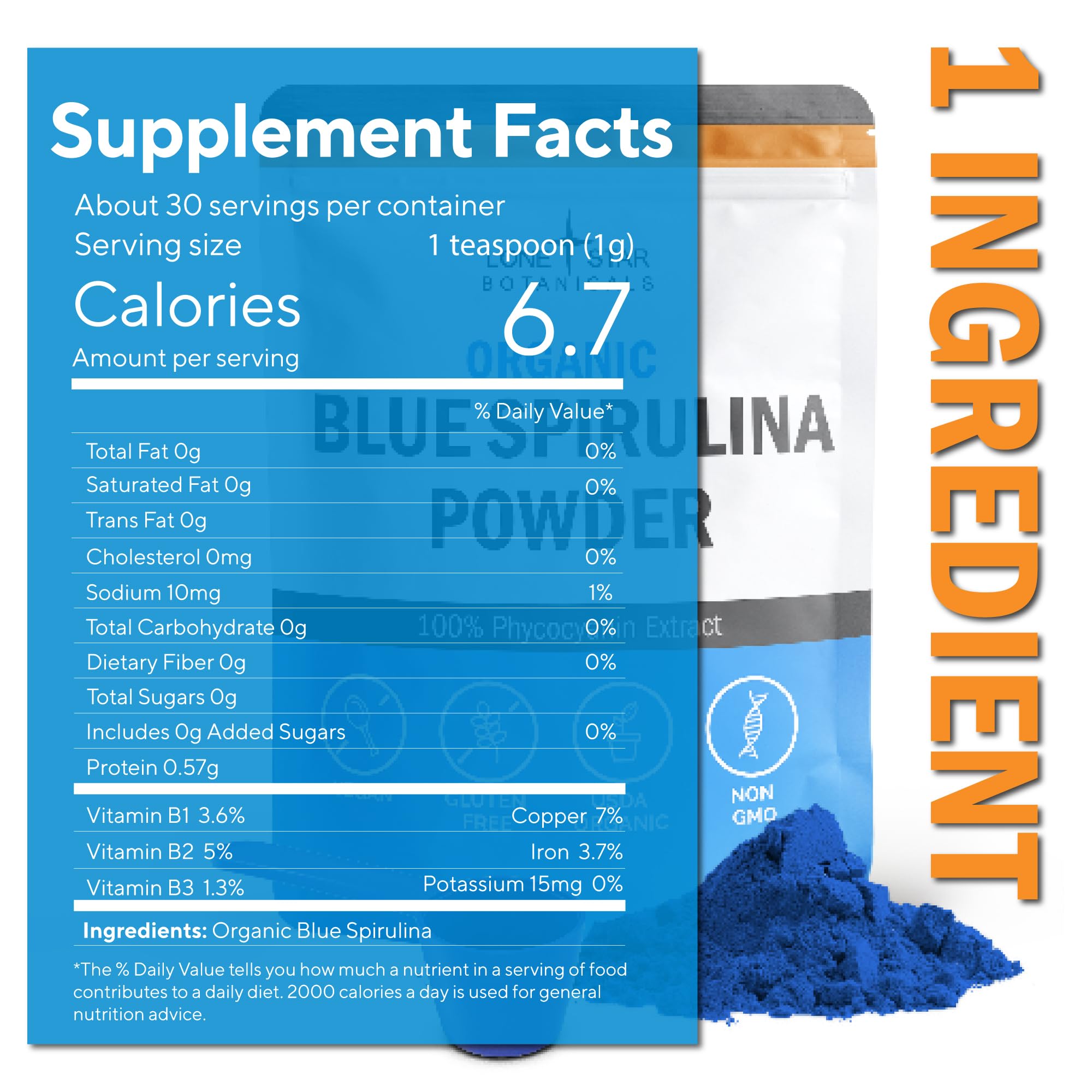 Scooping blue spirulina powder with a spoon