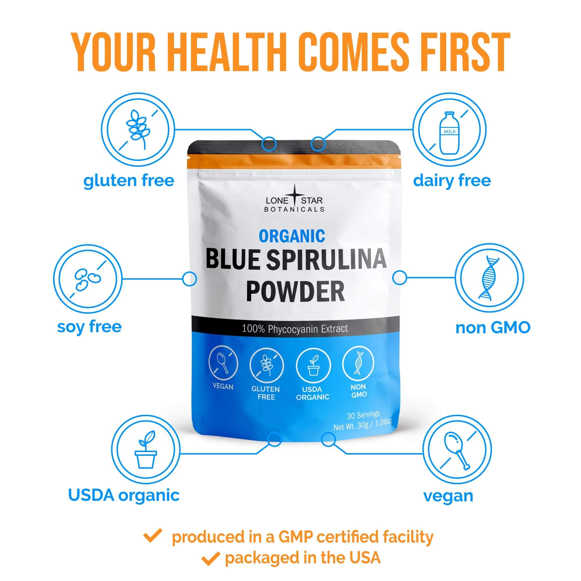 Product packaging showing 60 servings and USDA Certified label