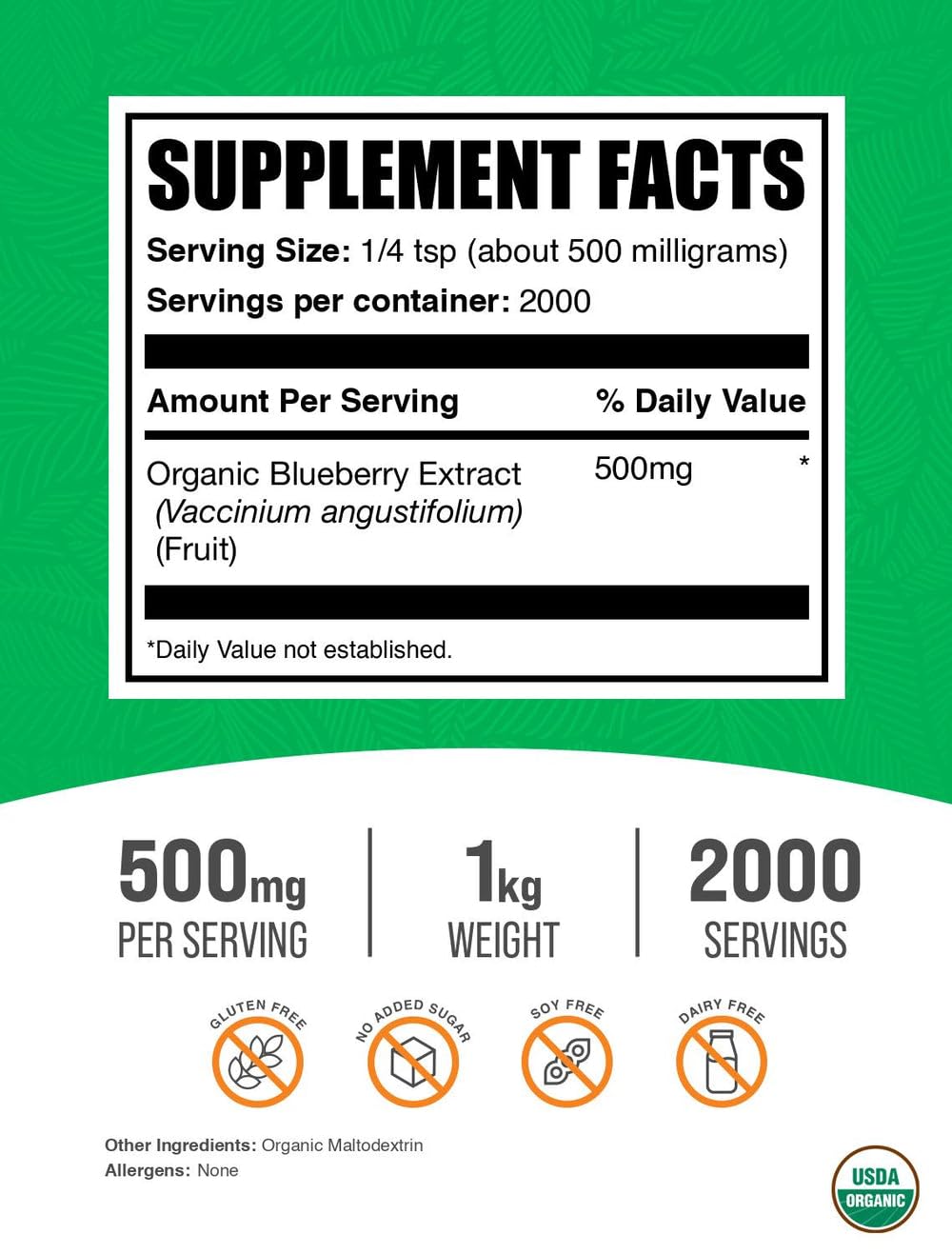 Close-up of Organic Blueberry Extract Powder 500mg Serving