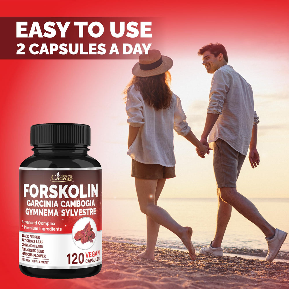 Organic Cadane Forskolin bottle closeup – precise capsules ready for daily balance.