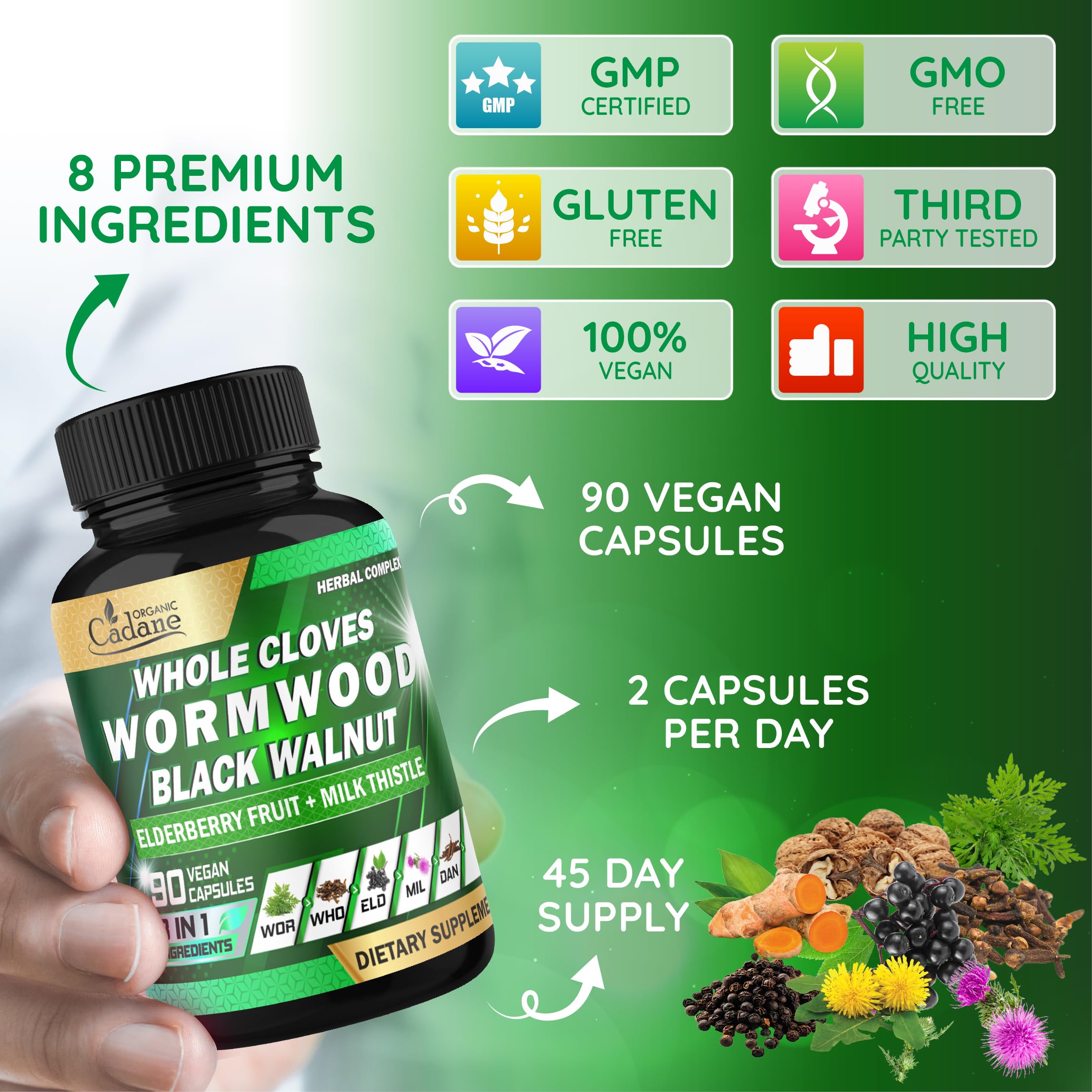 Elderberry extract, Milk Thistle, Dandelion Root and Turmeric ingredients