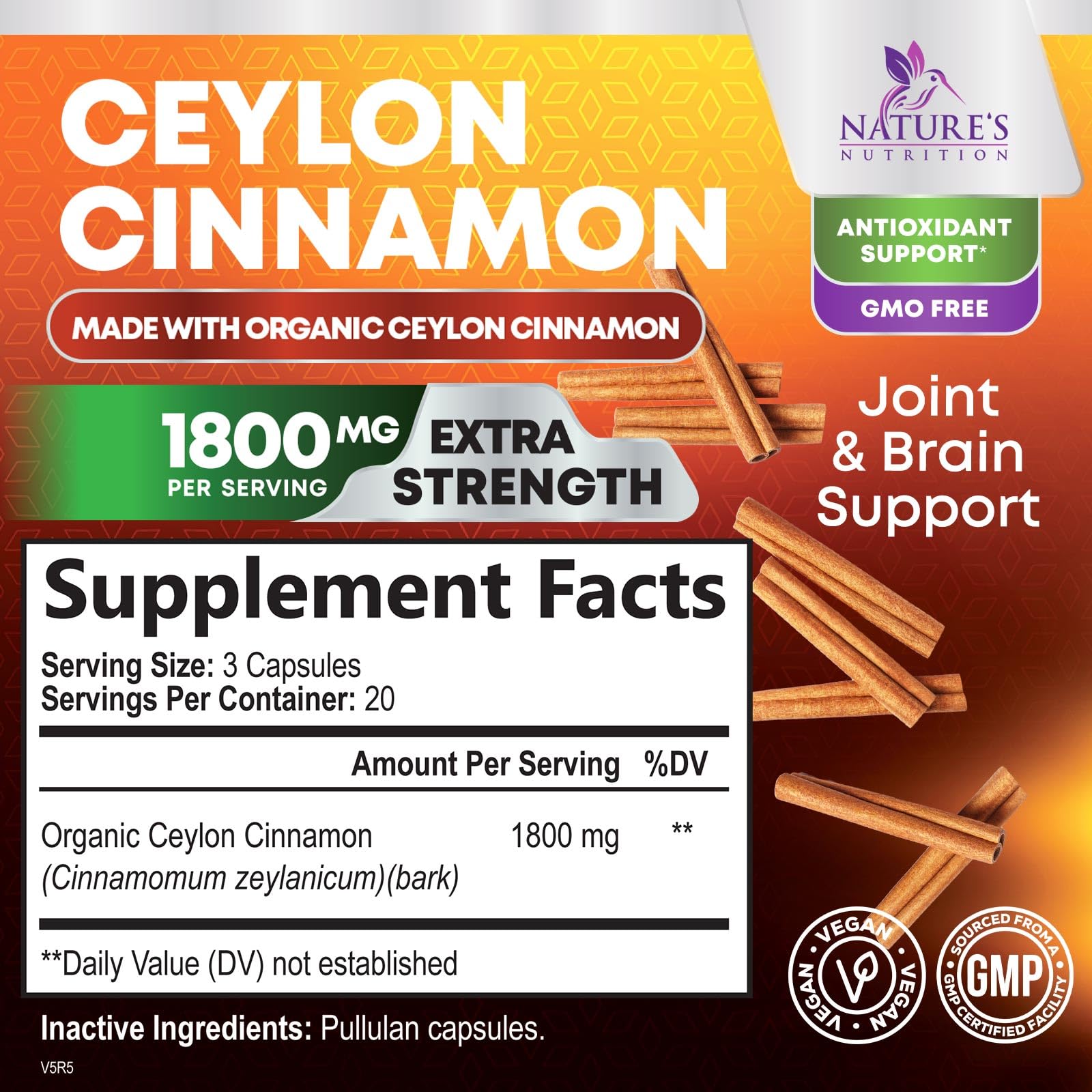 Front and side views of the cinnamon supplement bottle