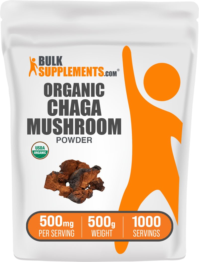 Organic Chaga Mushrooms Powder 500g container from BulkSupplements
