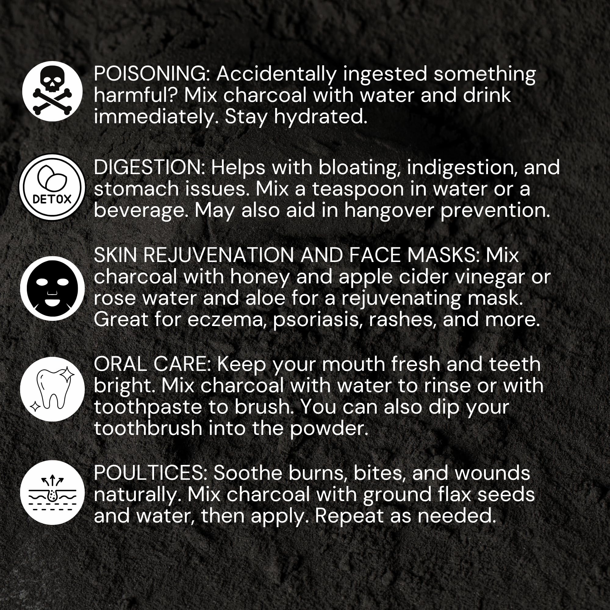 Oral health booster benefit visual with charcoal