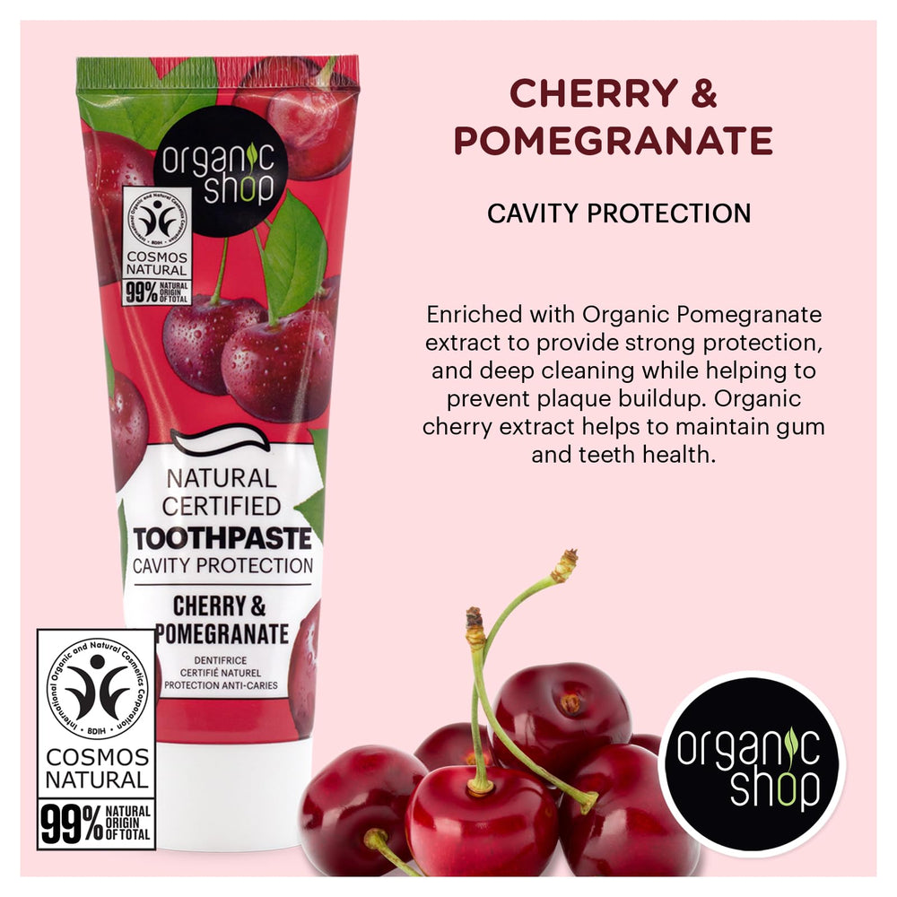 COSMOS Natural certification badge and toothpaste ingredients