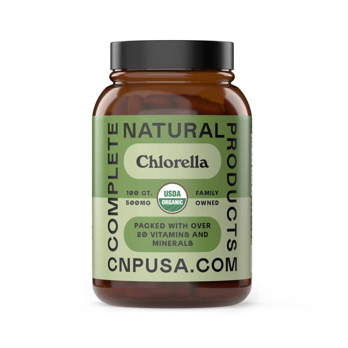 Hero image: Complete Natural Organic Chlorella Capsules 500mg, 100ct bottle