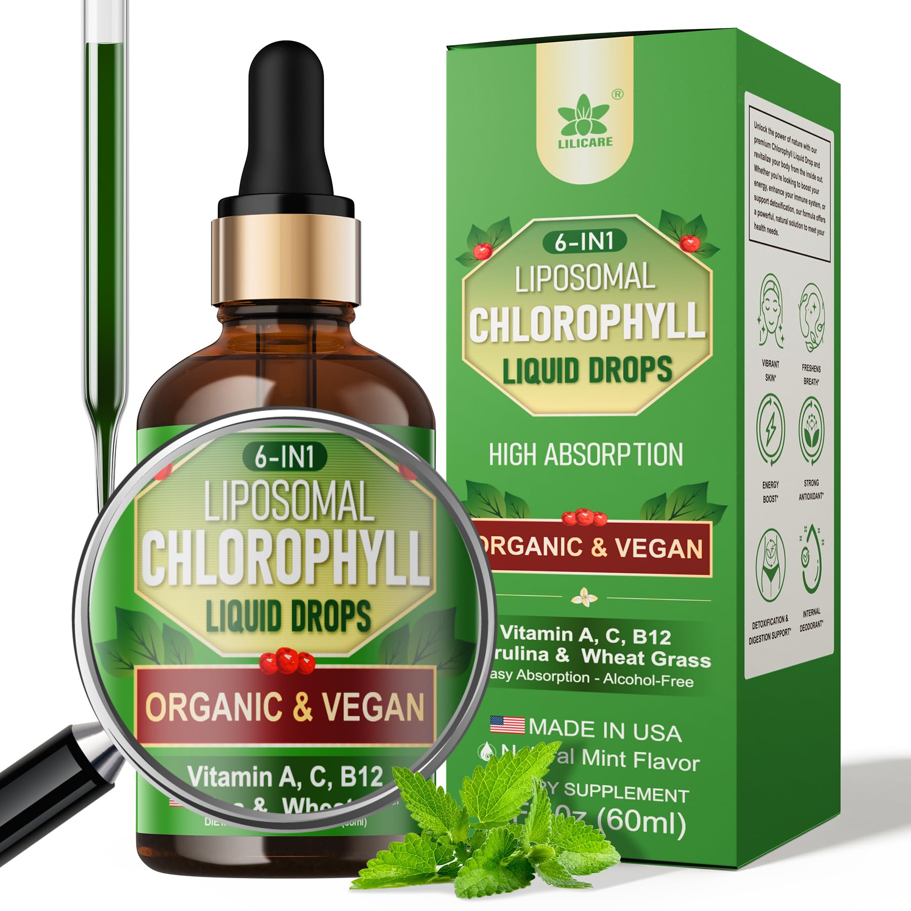 Organic chlorophyll liposomal drops 2 oz bottle