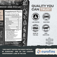 Packaging showing Non-GMO, vegan and gluten-free labels