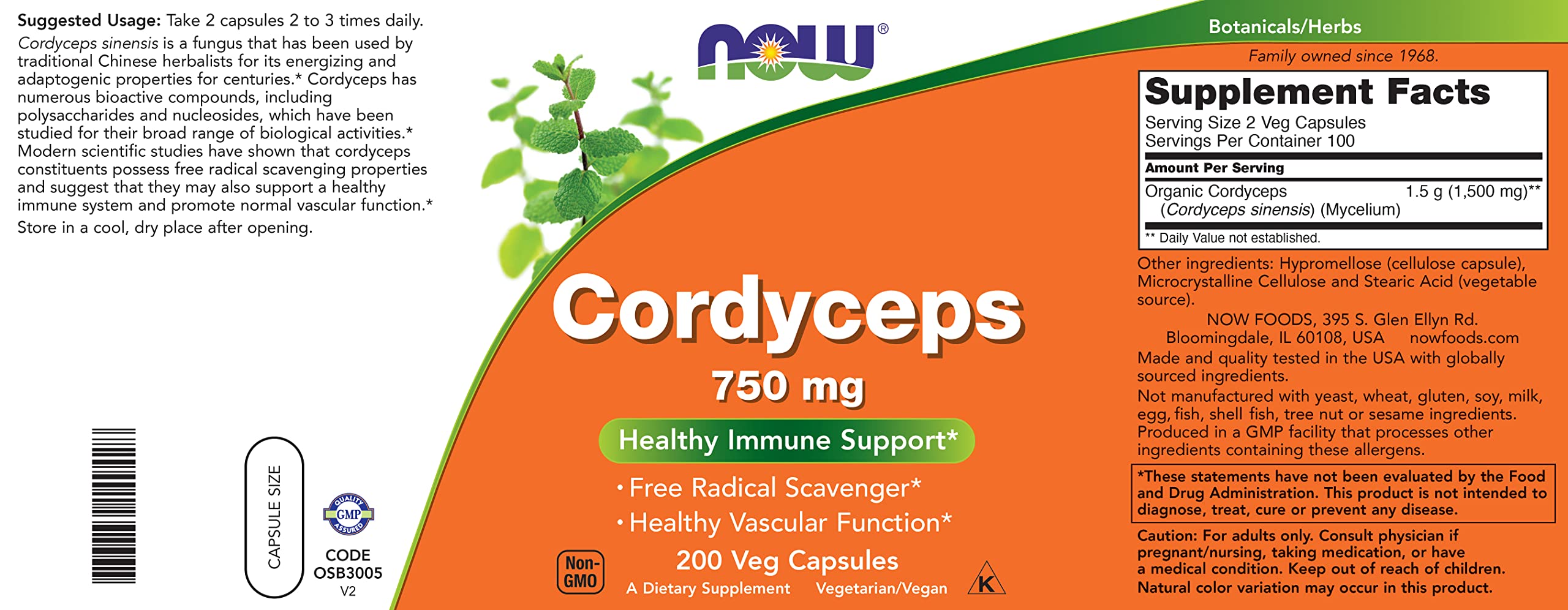 Organic Cordyceps sinensis mycelium capsules packaging