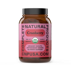 Bottle of Organic Cranberry Capsules 500mg on white background