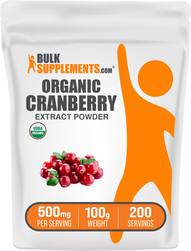 BulkSupplements Organic Cranberry Extract Powder 100g jar