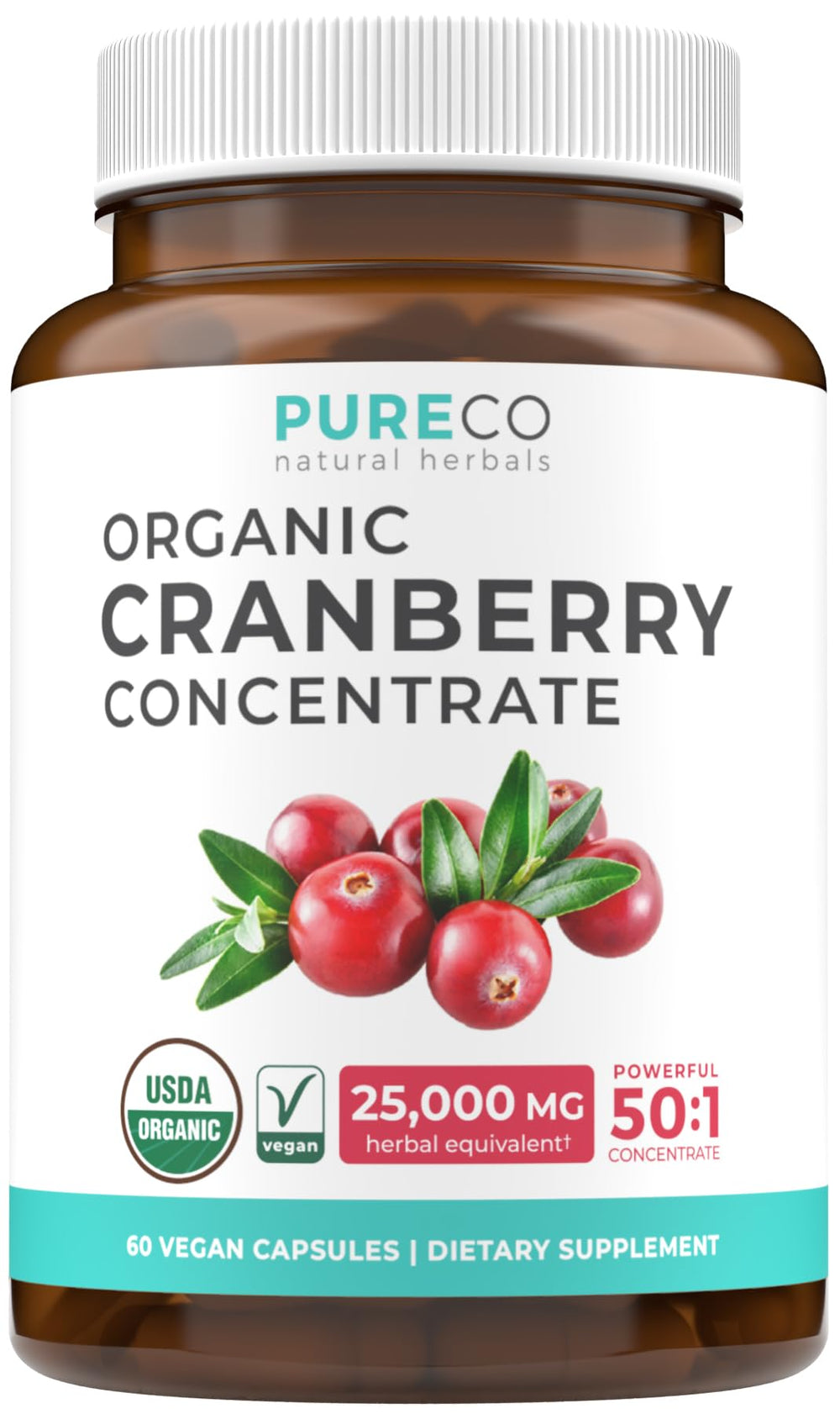 Organic Cranberry Pills bottle with 60 vegan capsules