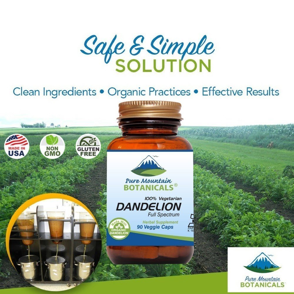 Organic dandelion root 450mg bottle close-up