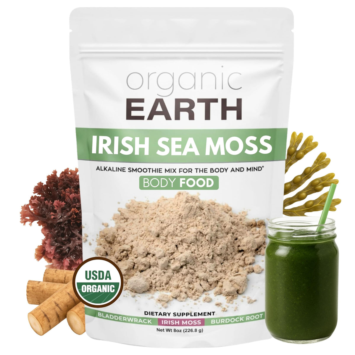 Organic Earth Irish Sea Moss Powder 8oz pouch front