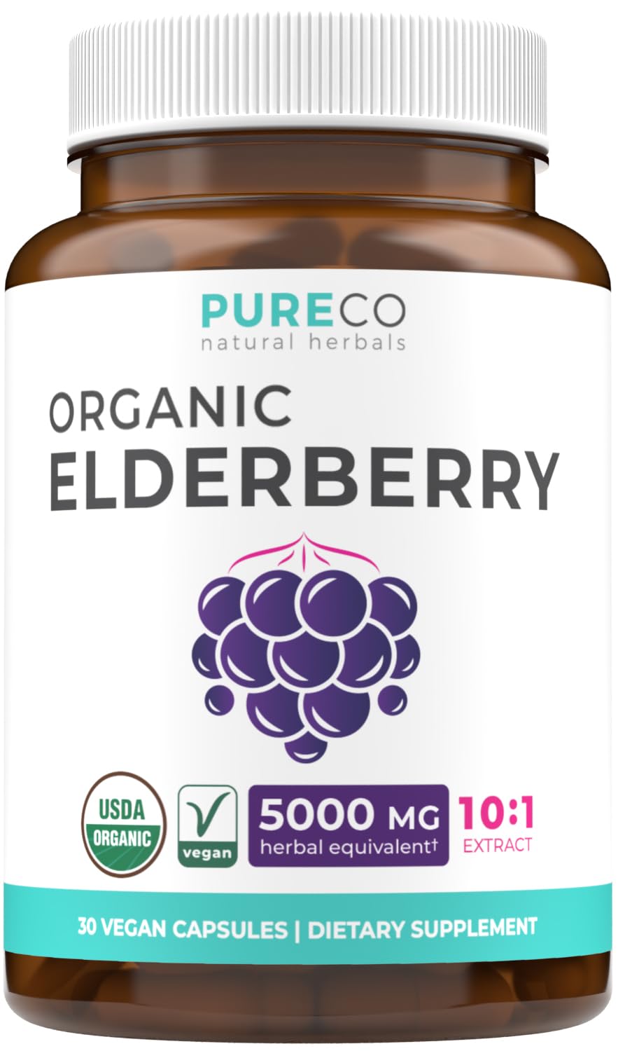 Front view of Organic Elderberry Capsules bottle