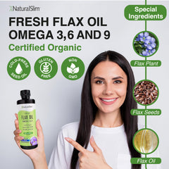 Organic cold-pressed flaxseed oil with Omega-3-6-9
