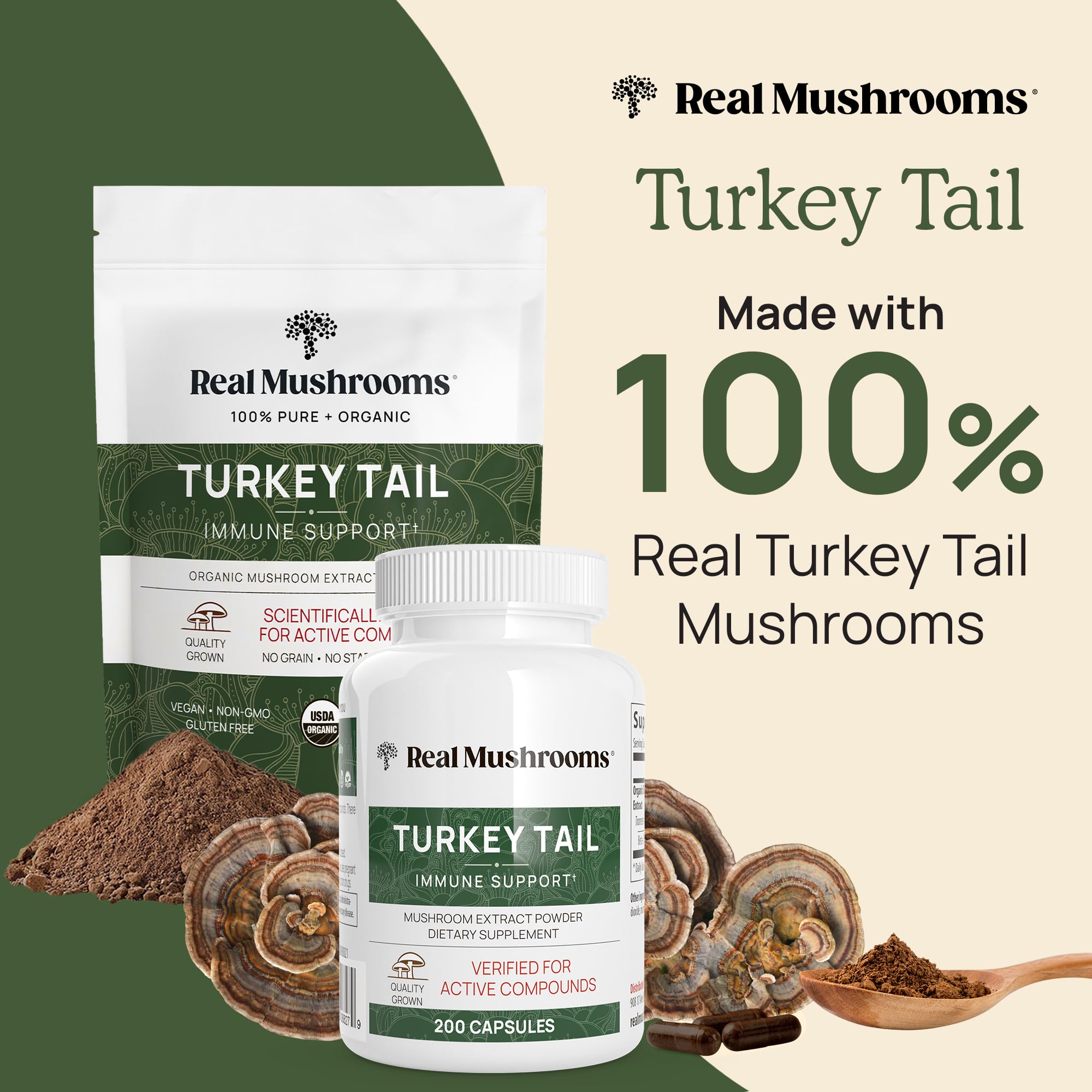 Organic turkey tail mushroom fruiting body powder