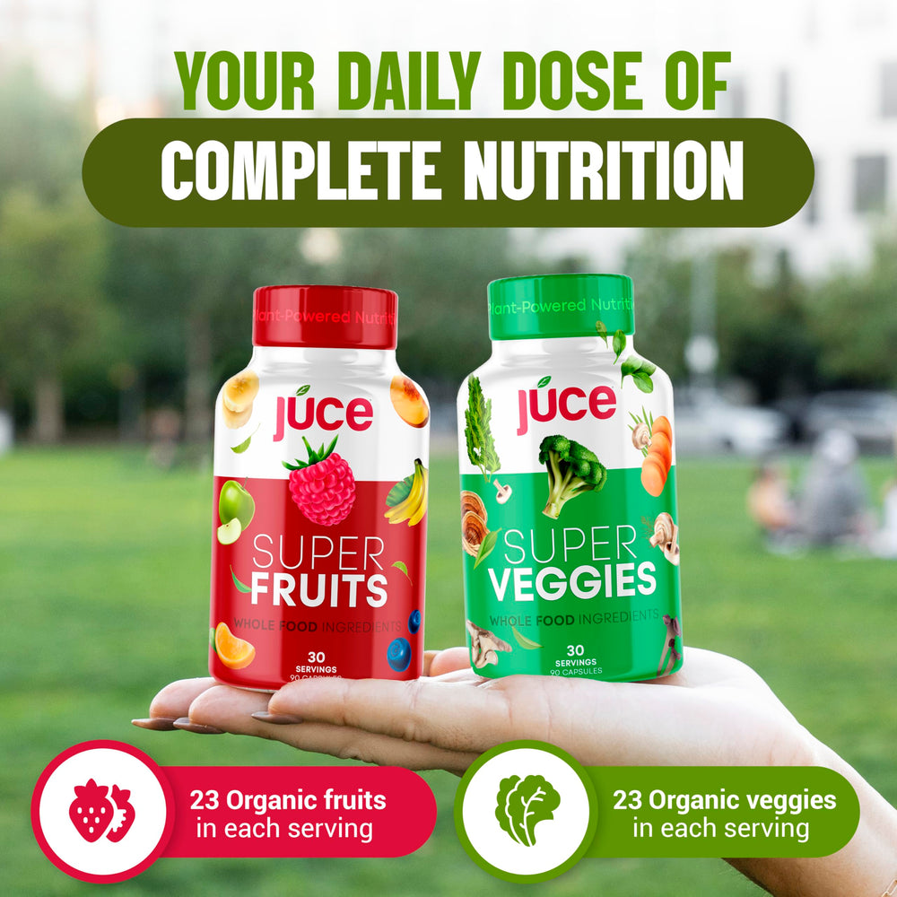 Graphic showing 23 organic fruits and 23 organic vegetables