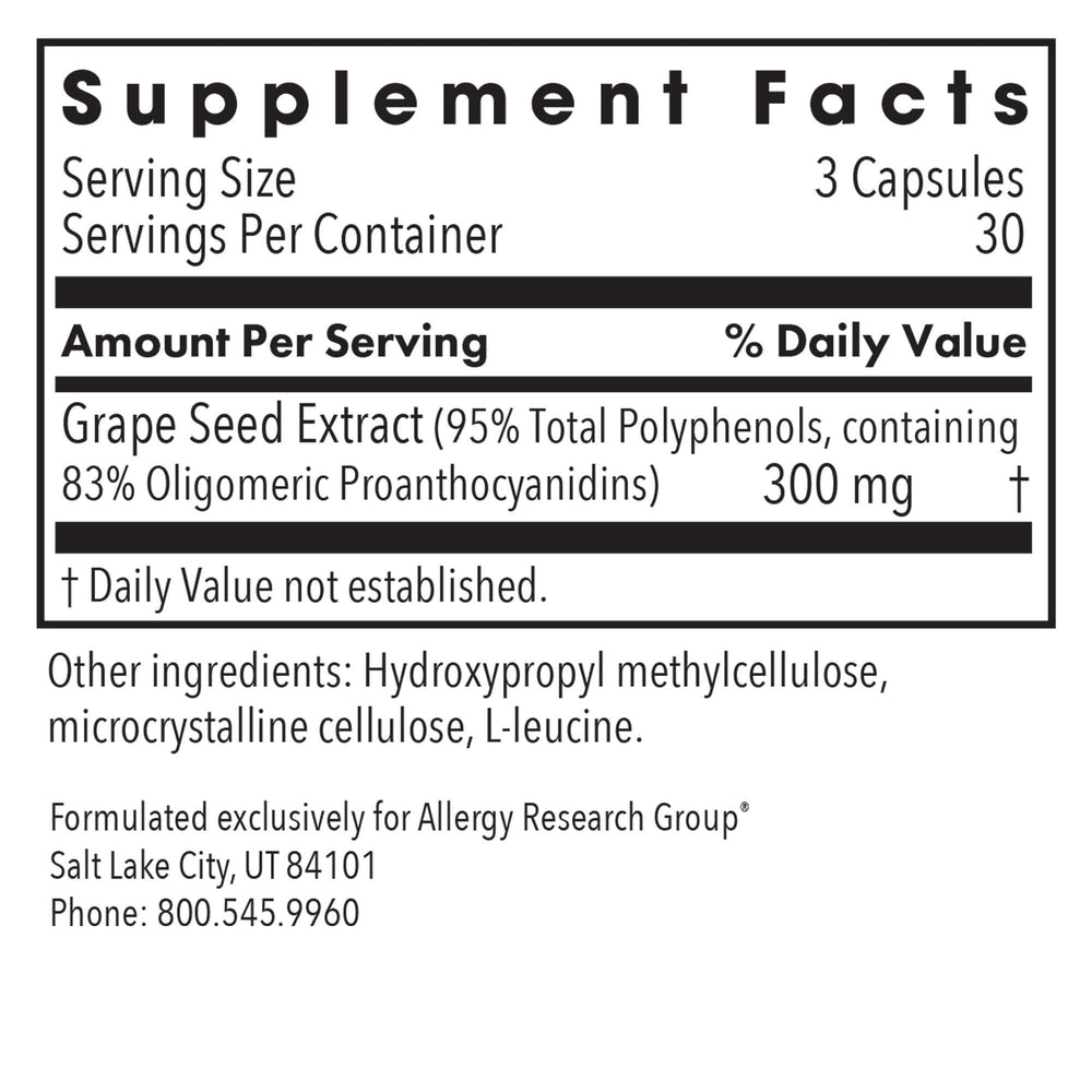Organic grape seed extract capsules in a bottle