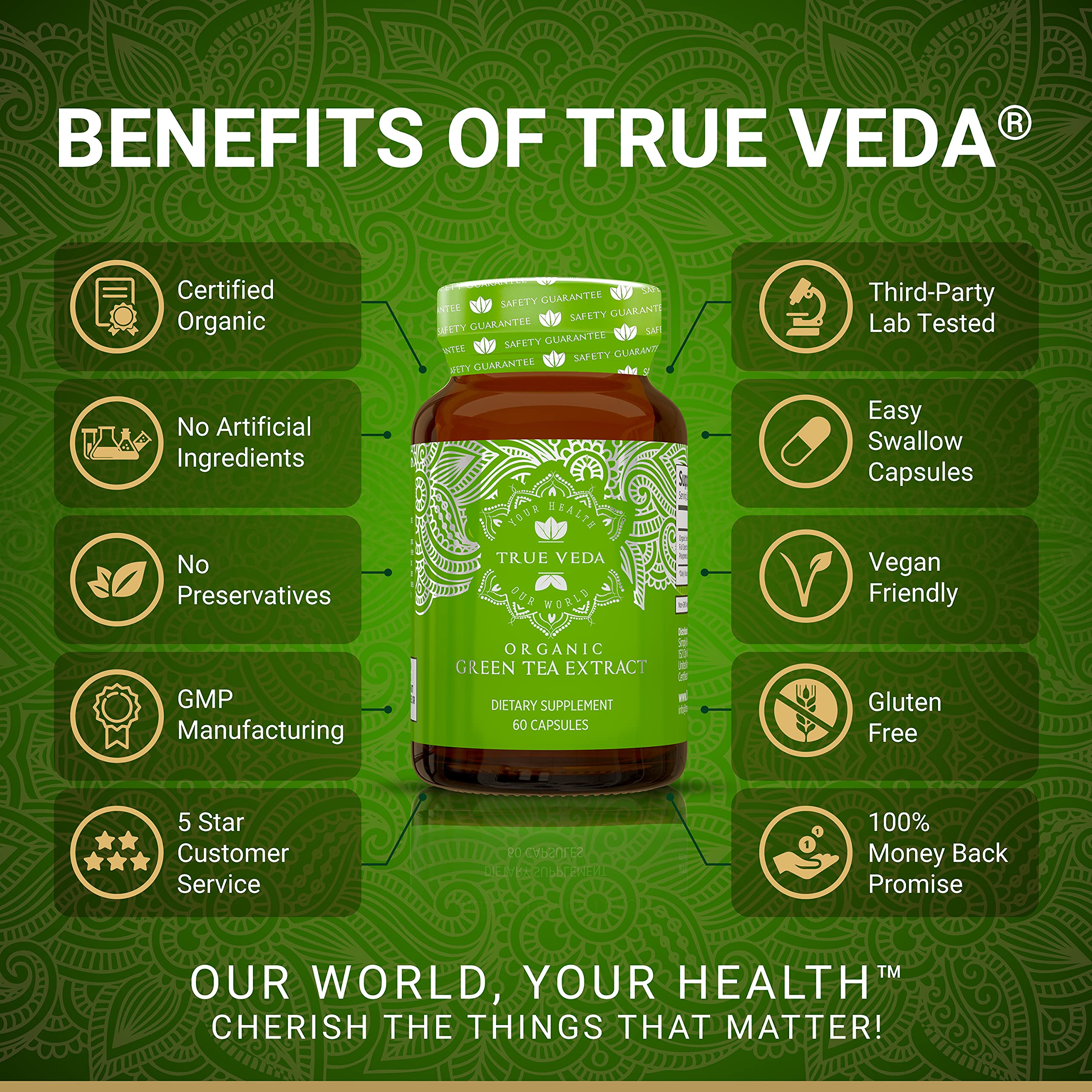 Back view of Organic Green Tea Extract Capsules bottle