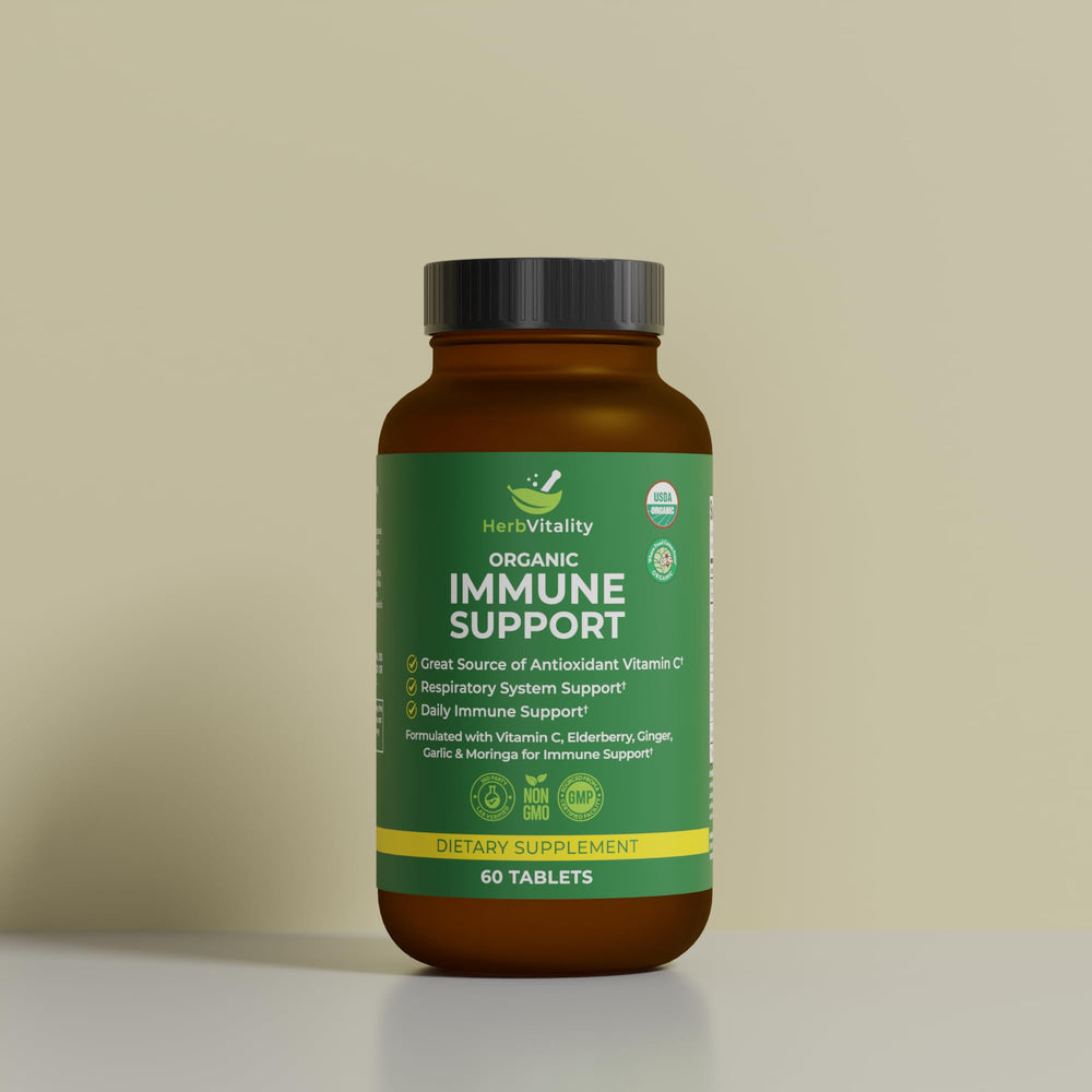 Bottle featuring astragalus, oregano, ginger and moringa ingredients