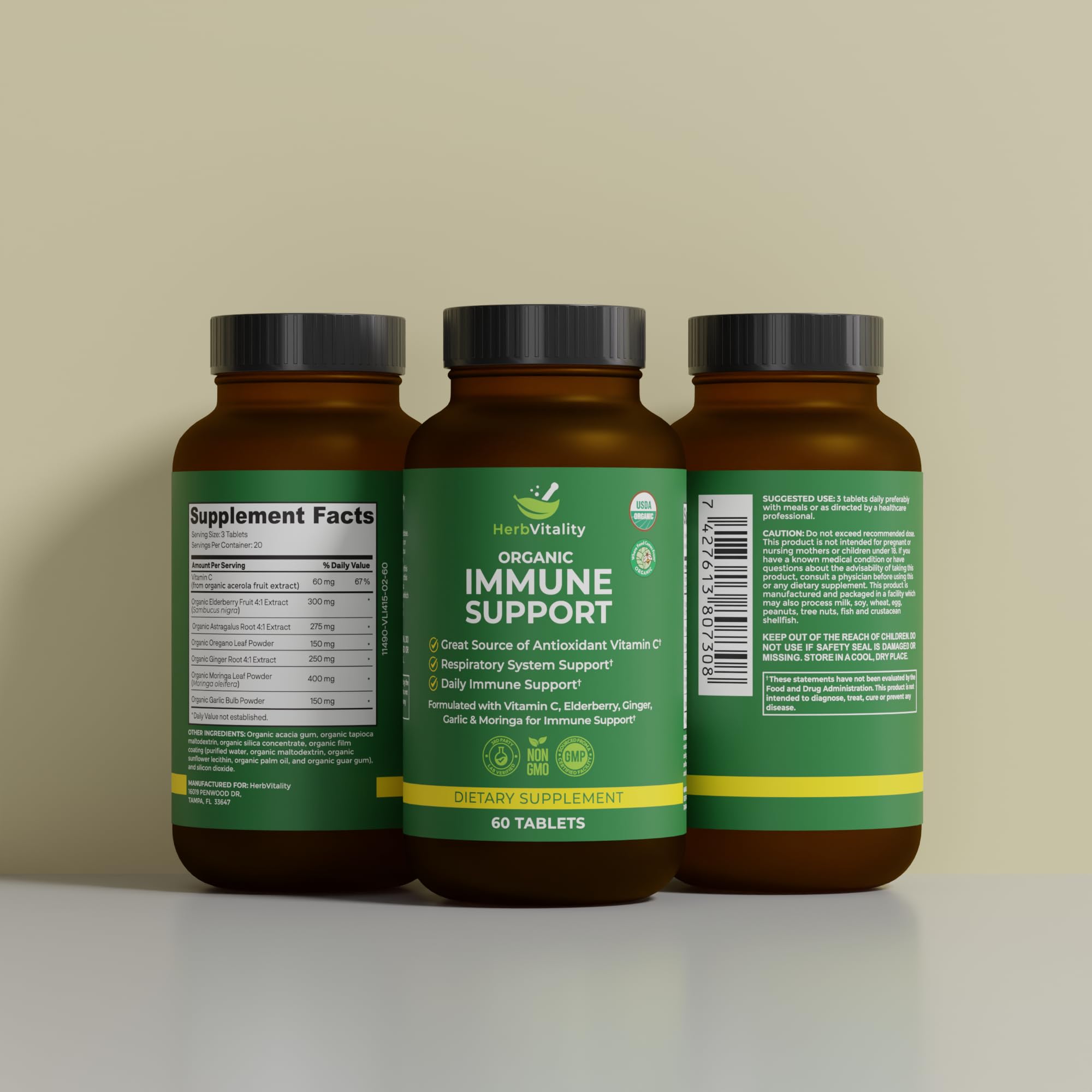 Supplement facts panel for Organic Immune Support