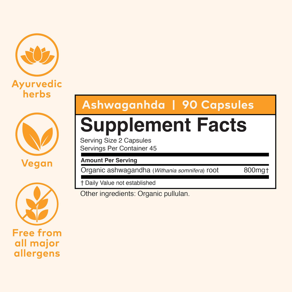 90-count bottle packaging of ORGANIC INDIA Ashwagandha capsules
