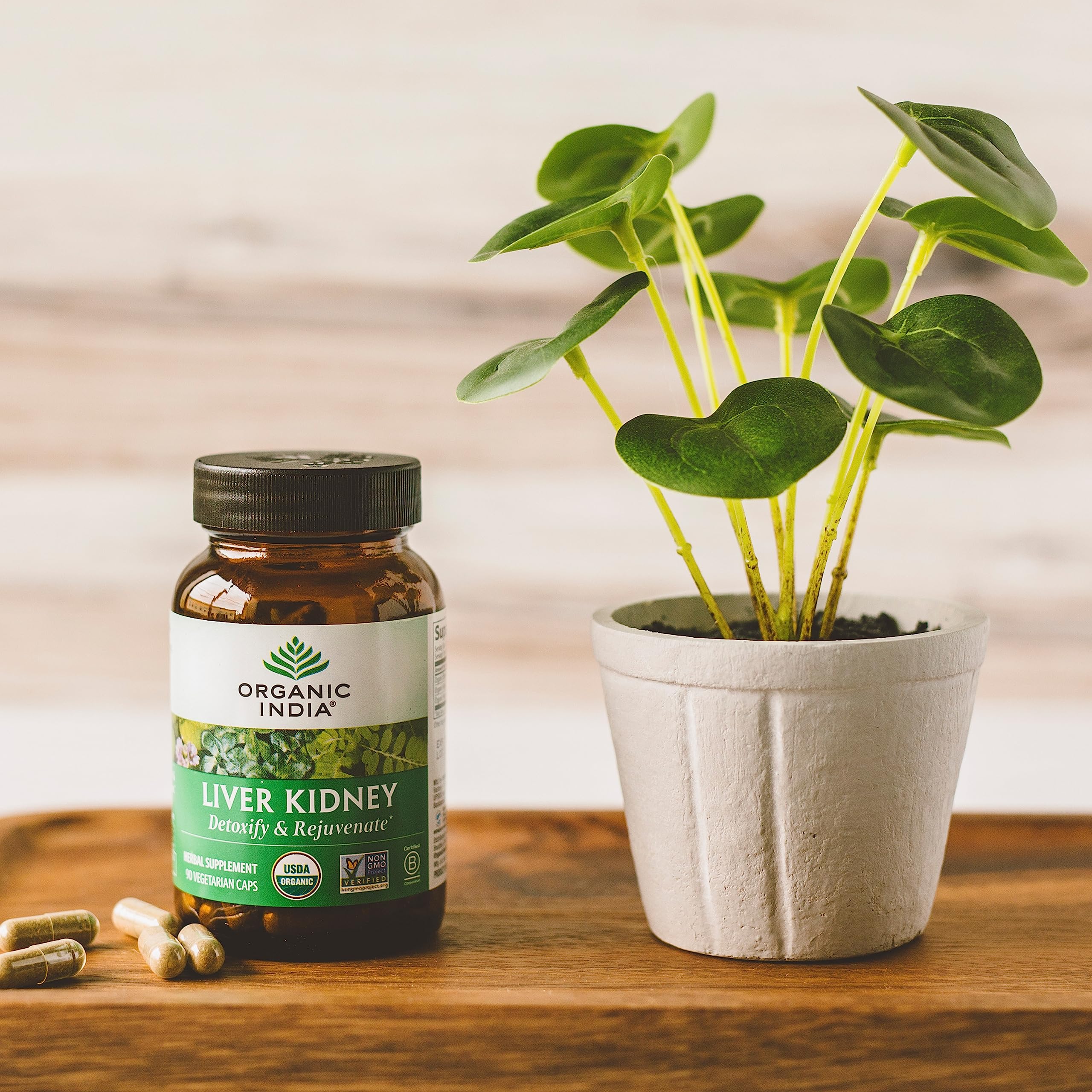 Bottle with green organic branding of Organic India detox