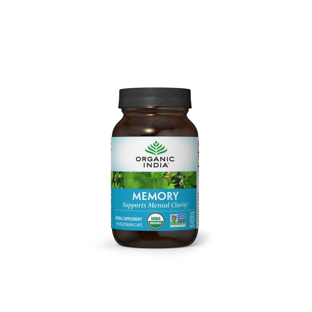 Organic India Memory bottle close-up highlighting potential memory support