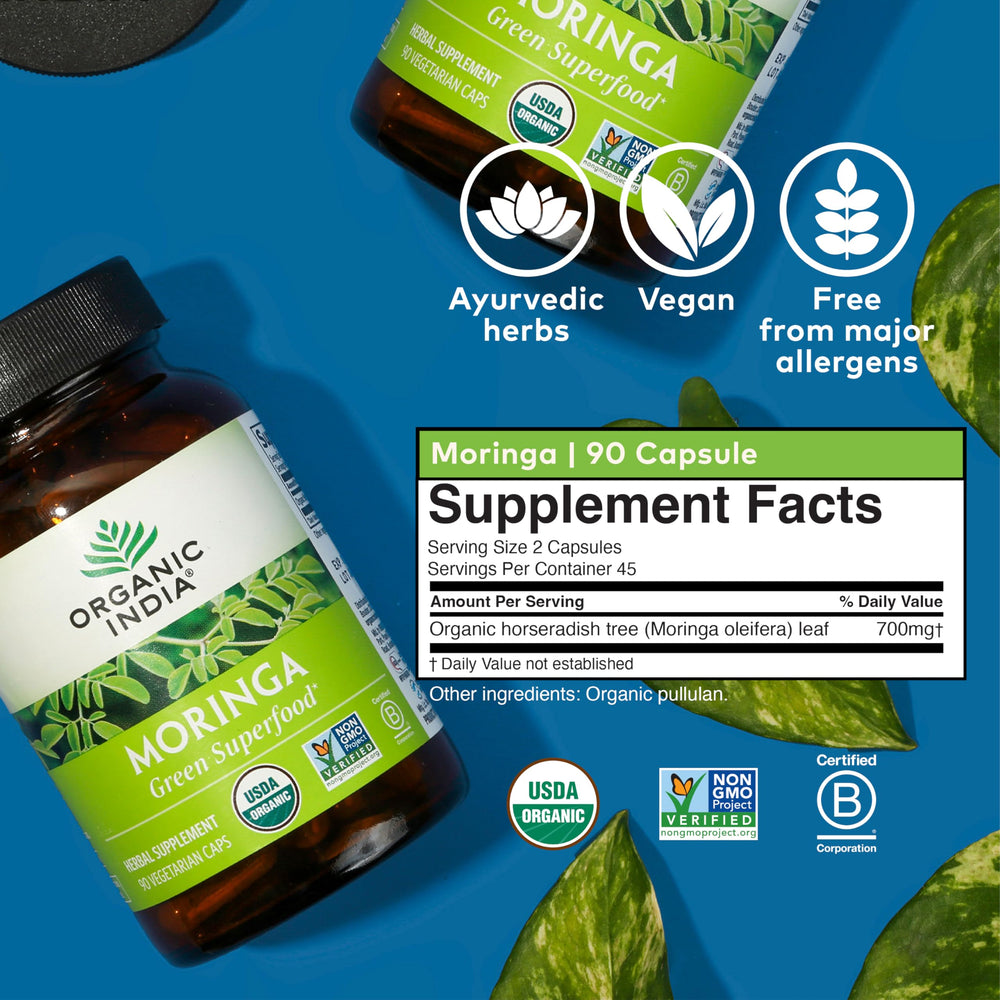 Packaging design for Organic India Moringa Capsules