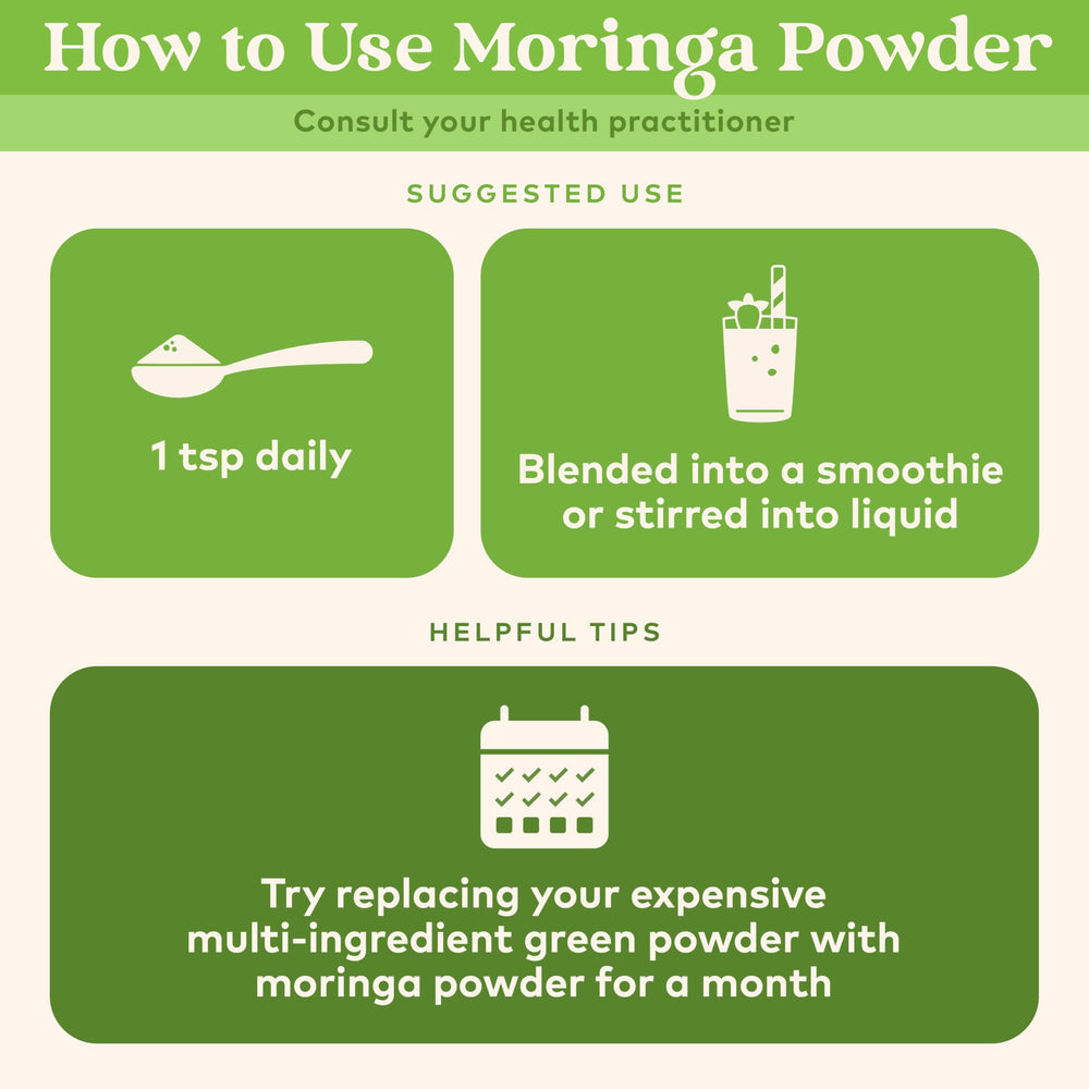 Product packshot showing Organic India Moringa Powder 8 oz
