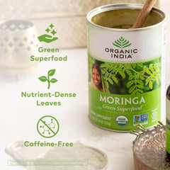 Close-up of Moringa Oleifera leaves used in powder form