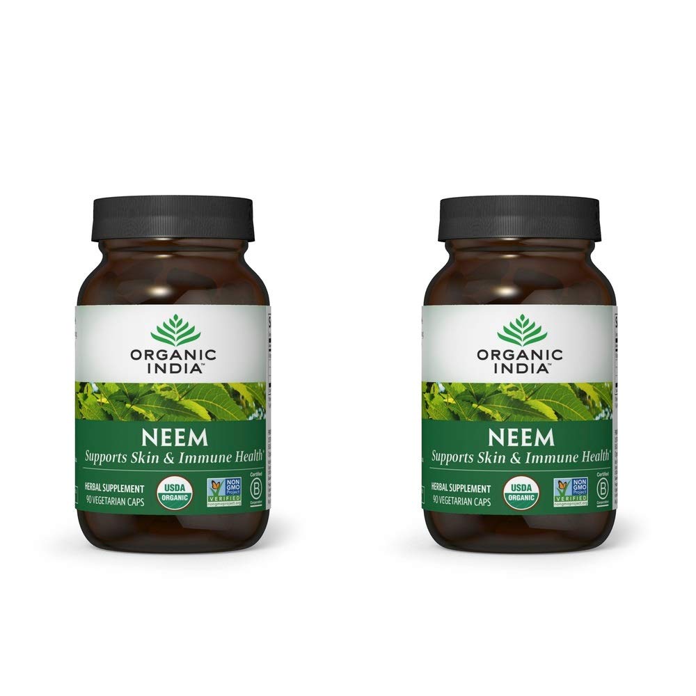 Front view of Organic India Neem Leaf Capsules bottle - 90 capsules, 2-pack