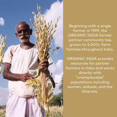 Organic India Peaceful Sleep packaging showcases regenerative farming and ethical sourcing.