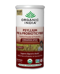 Front view of ORGANIC INDIA Psyllium Husk Powder Cinnamon 10 oz bottle