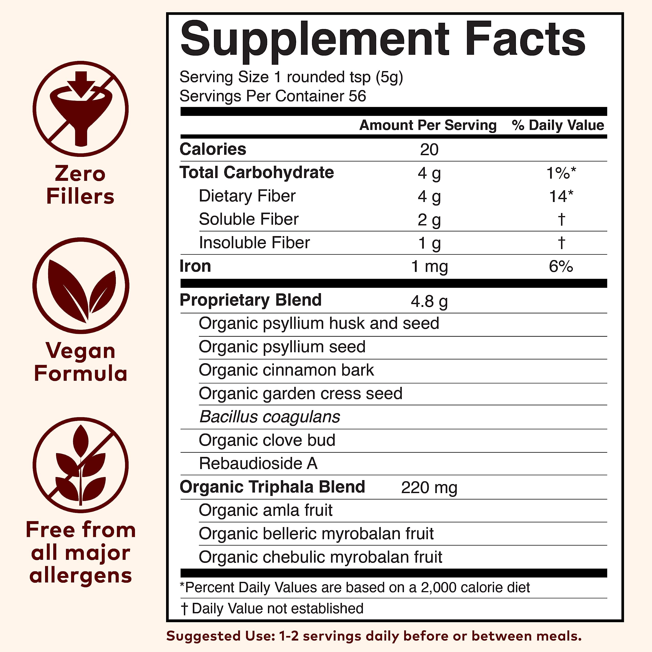 Organic cinnamon bark and psyllium husk ingredients