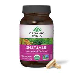 Front view of Organic India Shatavari capsules bottle