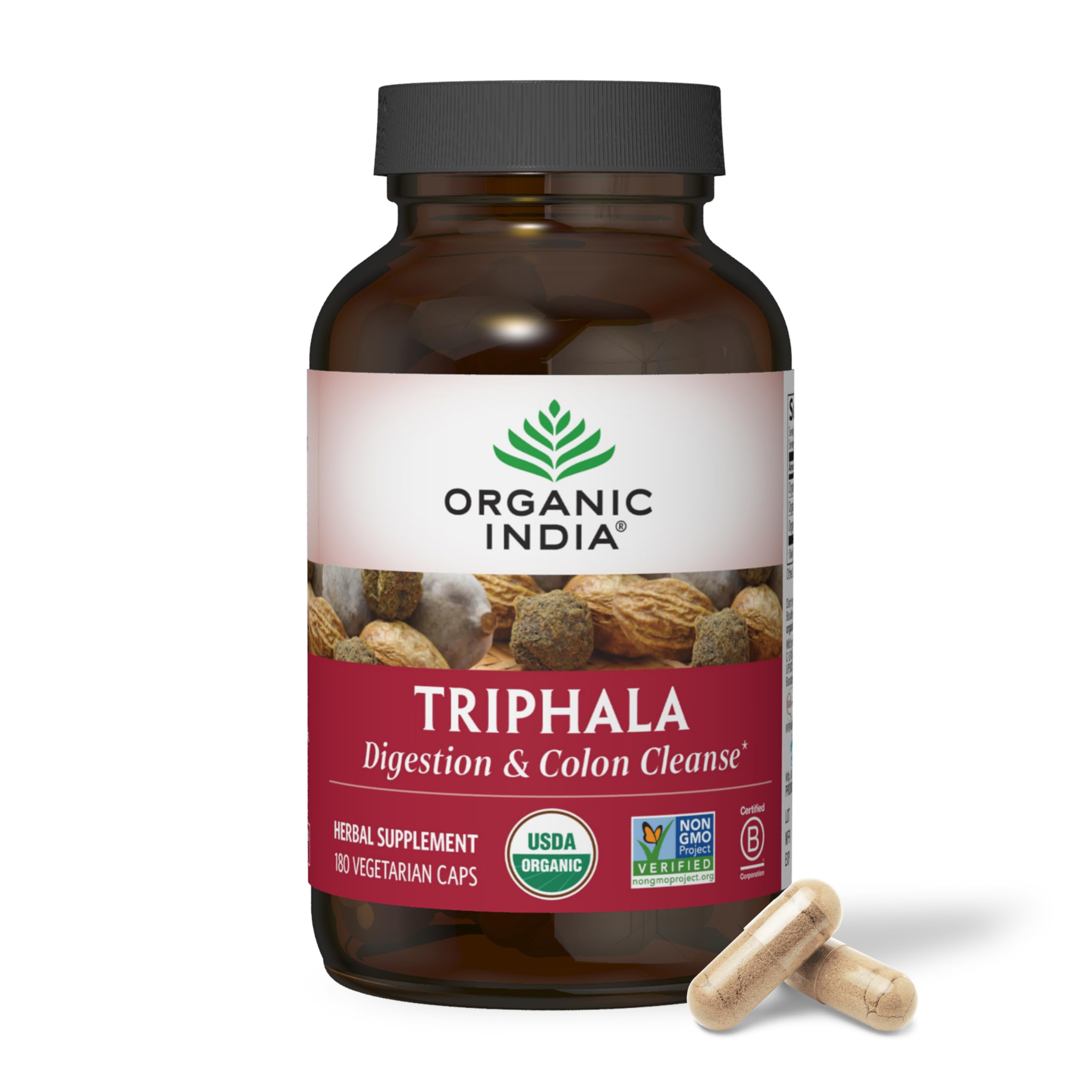 Lifestyle scene featuring Triphala capsules for digestion and wellness