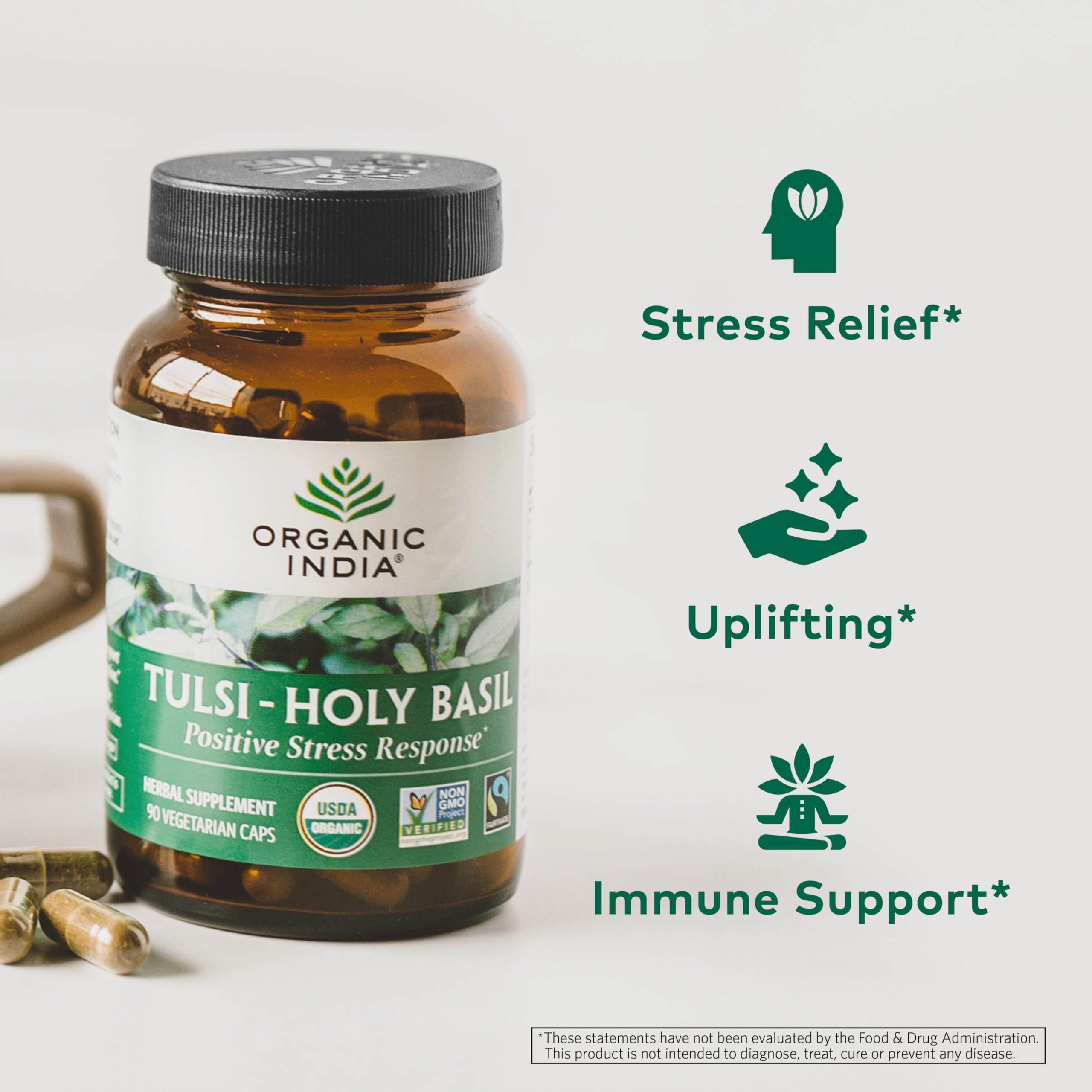 Front packaging of Organic India Tulsi Capsules