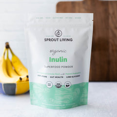 Front packaging of organic inulin powder with FOS prebiotics