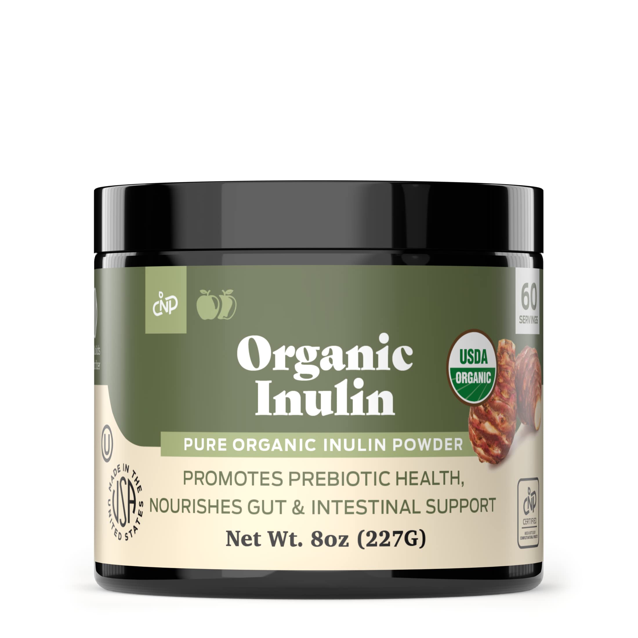 Pure Organic Inulin Powder jar with Jerusalem Artichoke label