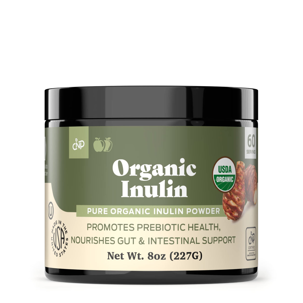 Pure Organic Inulin Powder jar with Jerusalem Artichoke label