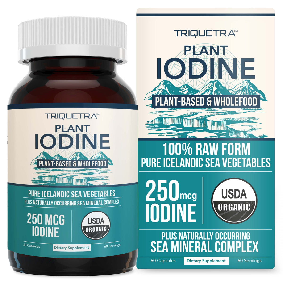 Organic iodine supplement bottle from sea vegetable complex
