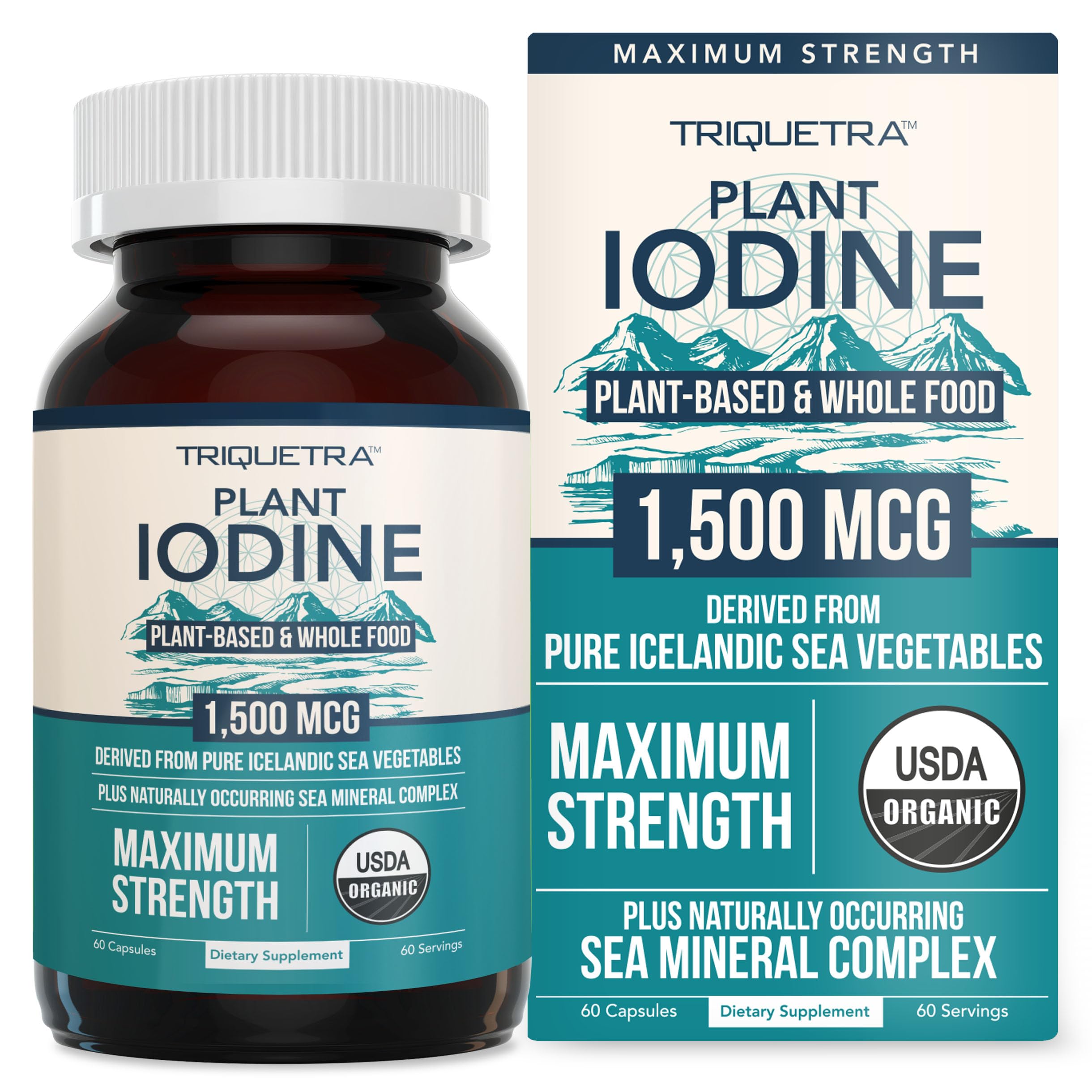 Organic iodine supplement bottle with Sea Vegetable Complex