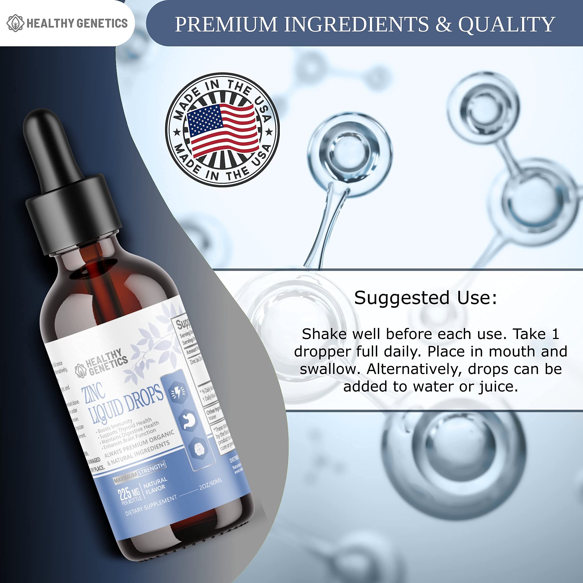 Organic ionic zinc sulfate liquid bottle label