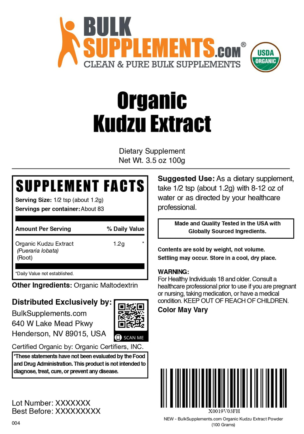 Ingredient information for Organic Kudzu Root Extract powder