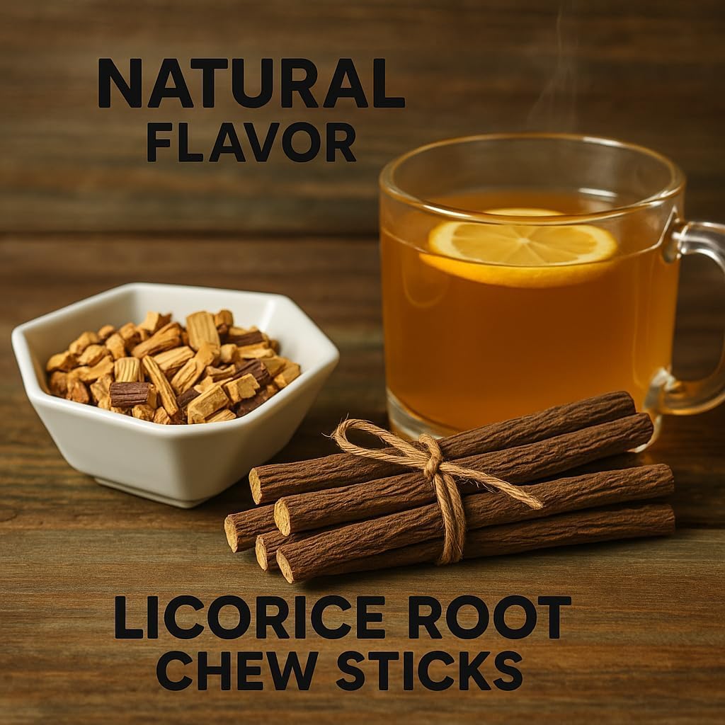 Organic licorice root chew sticks in resealable packaging