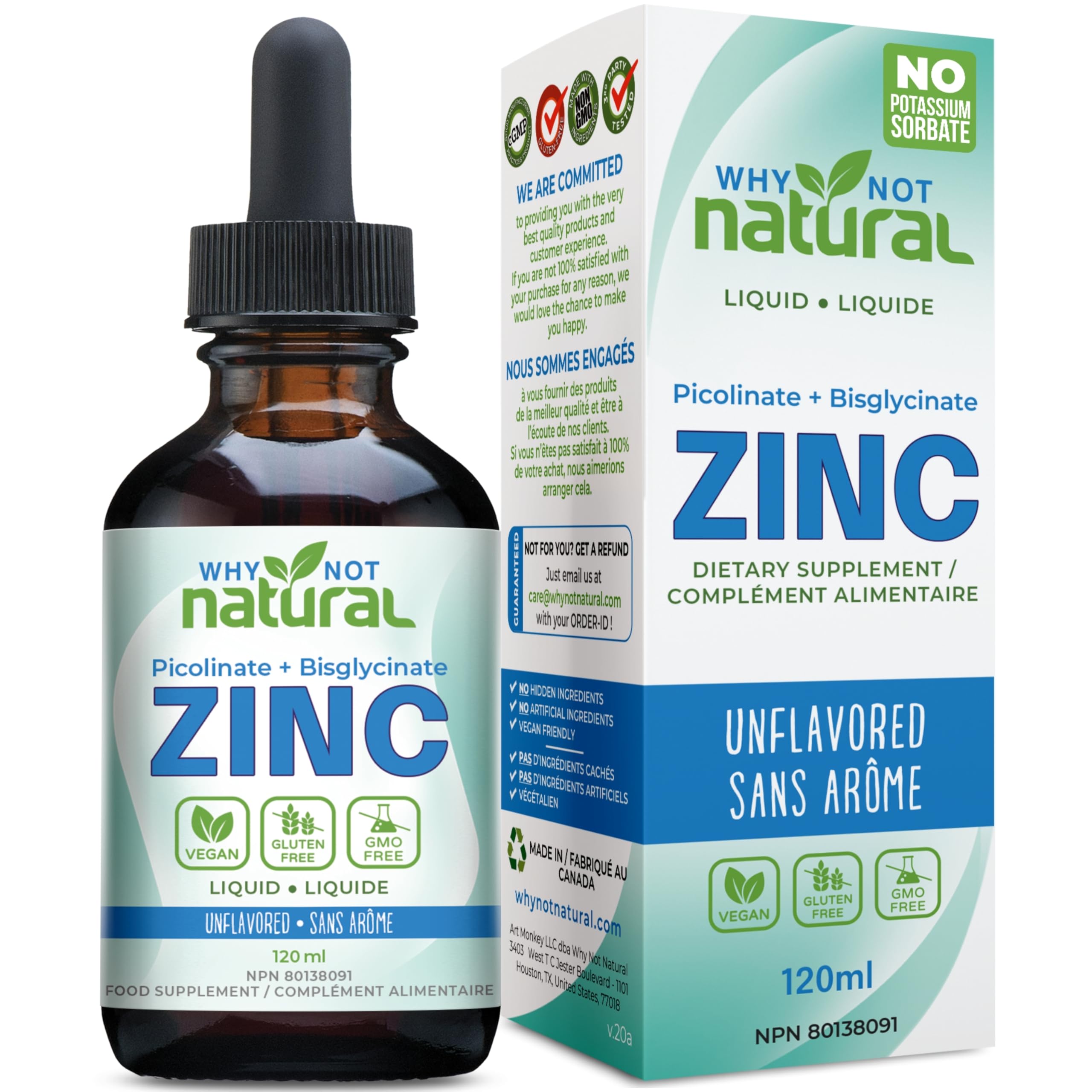 Organic liquid zinc drops bottle with dropper