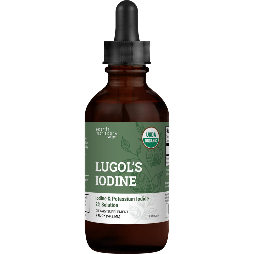 Front view of Organic Lugol's Iodine 2% solution bottle (2 oz)