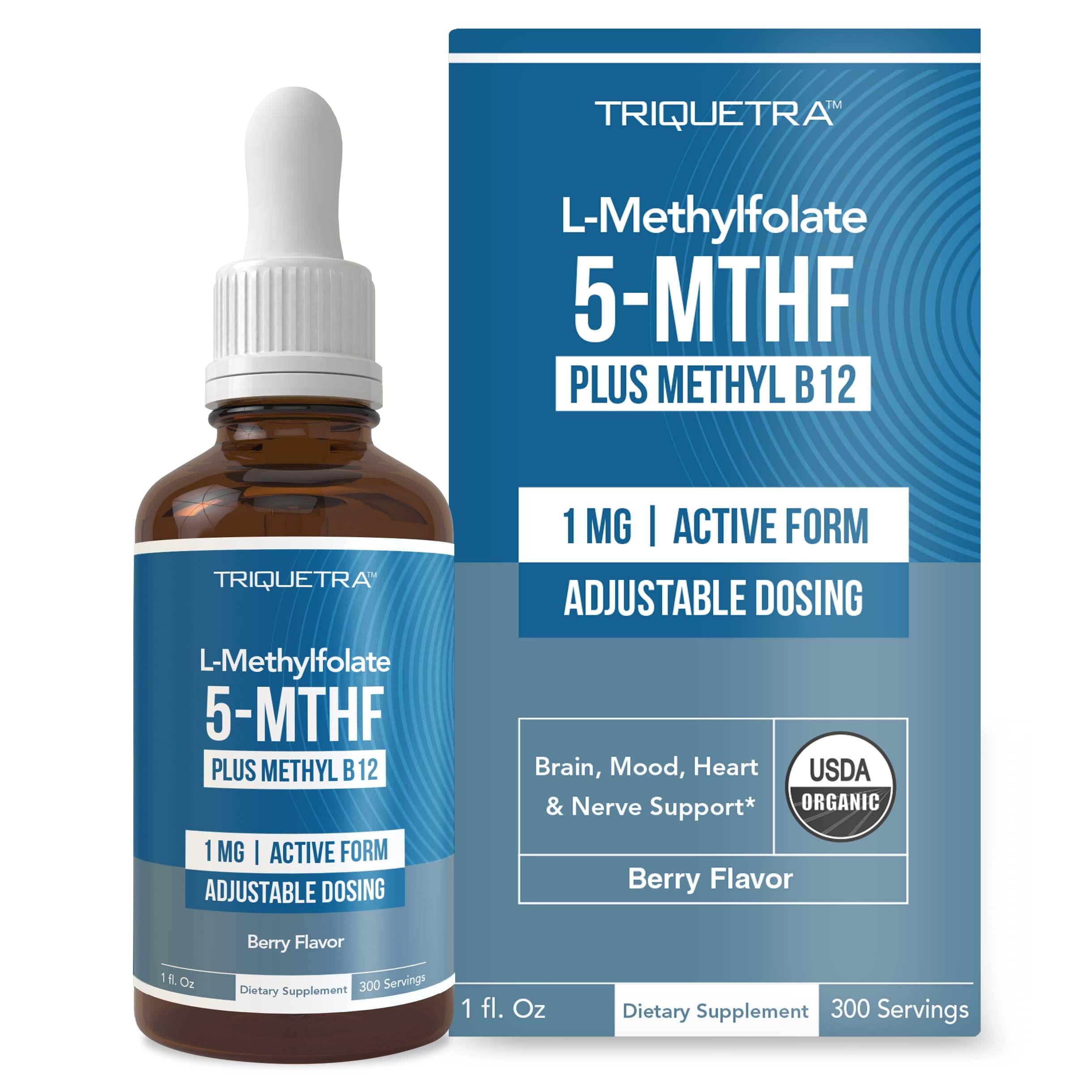 Bottle of Organic Methyl Folate 1000 mcg + Methyl B12 Cofactor liquid sublingual berry flavor